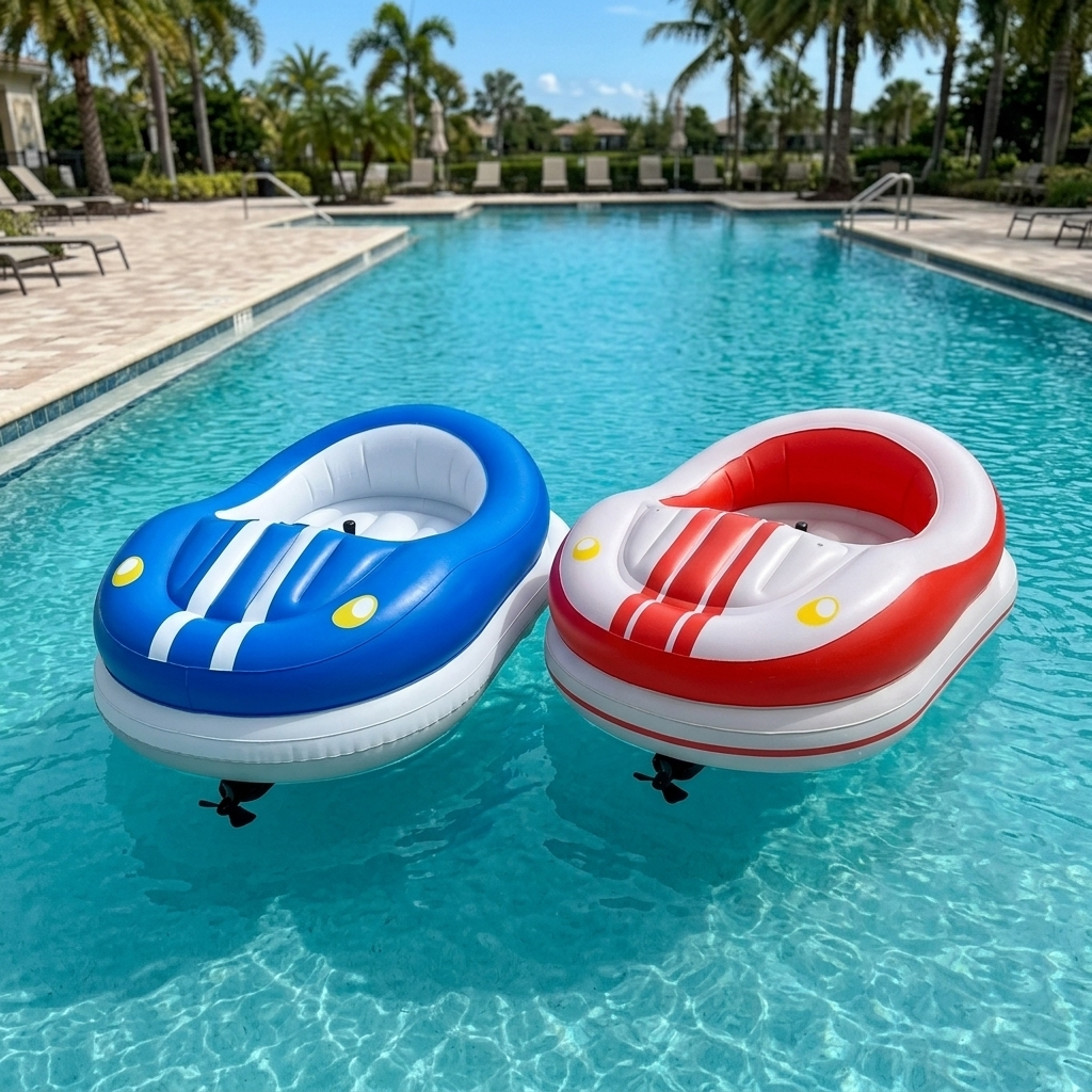 SplashKarts bumper cars in a pool